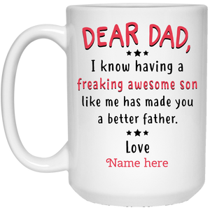 Dad Freaking Awesome Son Personalized Mug, Custom name gift for Father from Son