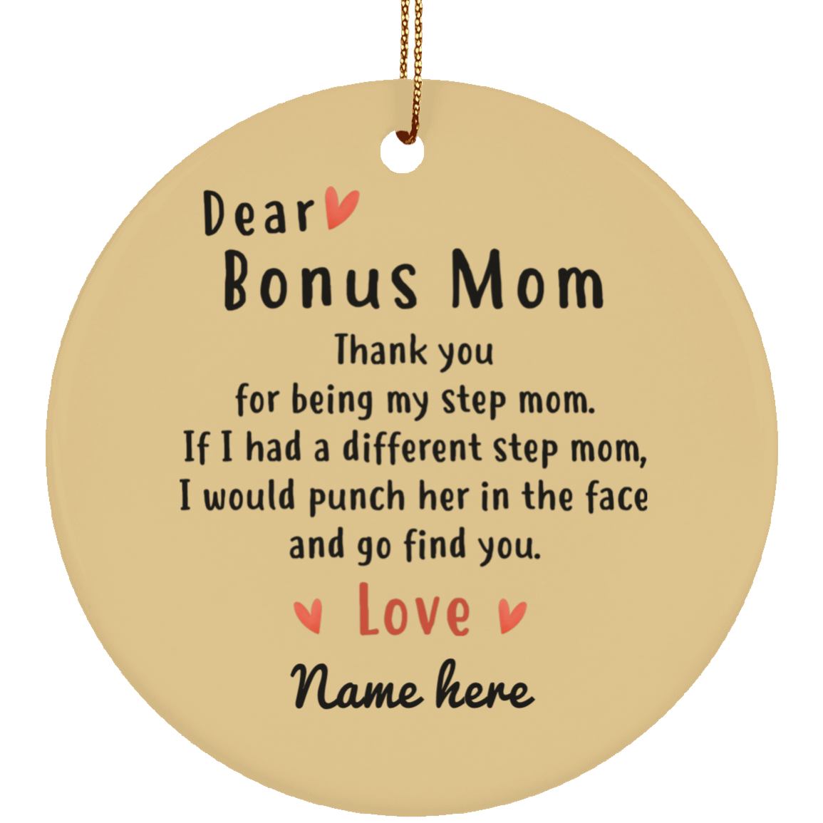 Dear Bonus Mom Personalized Circle Ornament